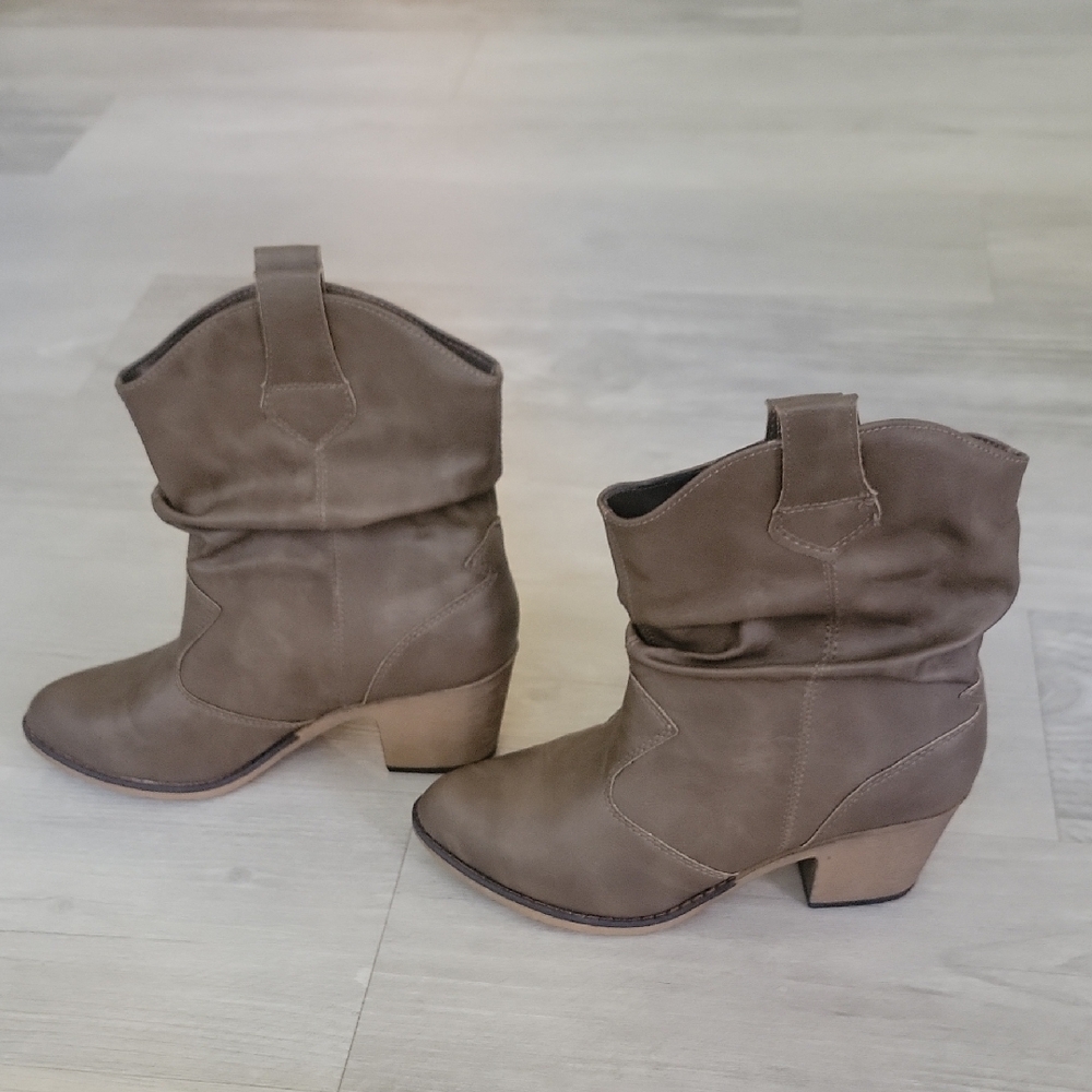 Brown Leather Slouchy Ankle Boots - Picture 2 of 6